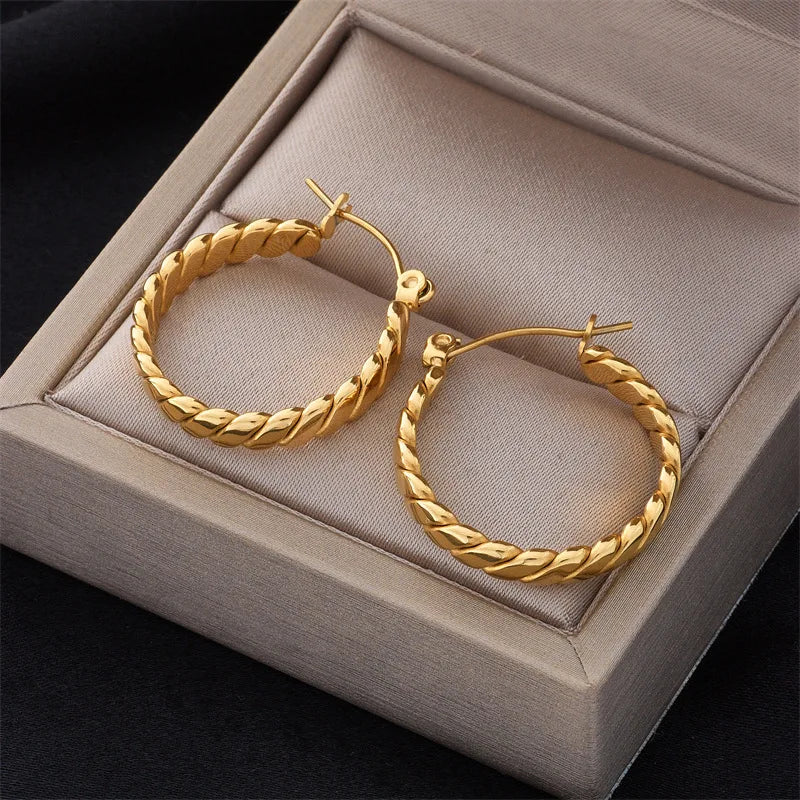 New Arrival Tarnish Free 18k Gold Plated Hoop Women Earrings Jewelry Stainless Steel Wholesale