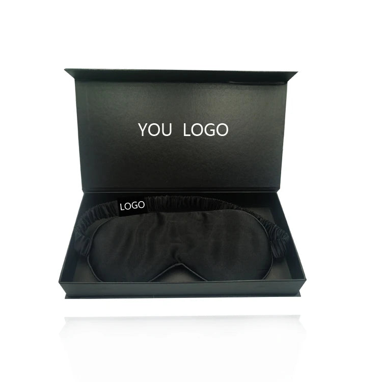 Wholesale 22mm Pure Mulberry Travel Navy Blue  LOGO Silk Eye Mask with Sleep Silk Wool Filling