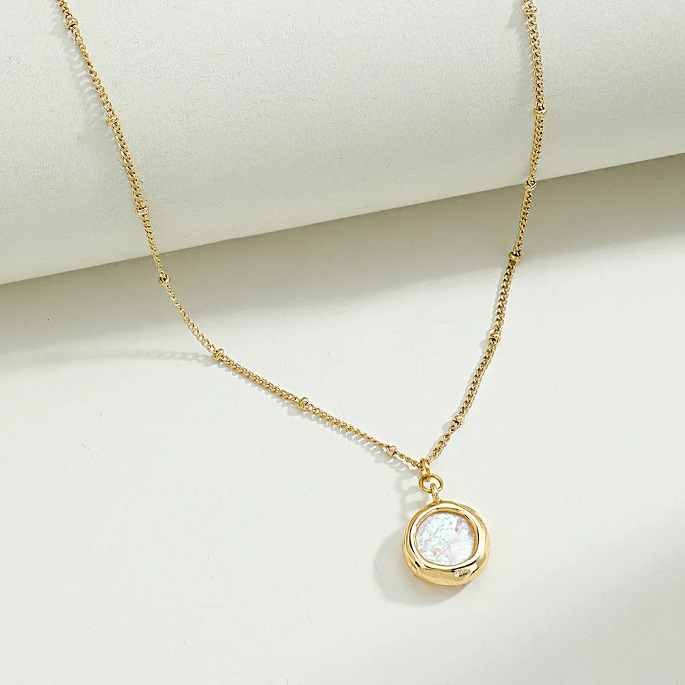 Simple Fashion Delicate Women Gold Stainless Steel Jewelry Freshwater Pearl Pendant Boho Necklace