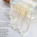 Dainty 18k Gold Stainless Steel Tarnish Free Thin Bamboo Chain  Five Round Artificial Pearl Choker Necklace Women