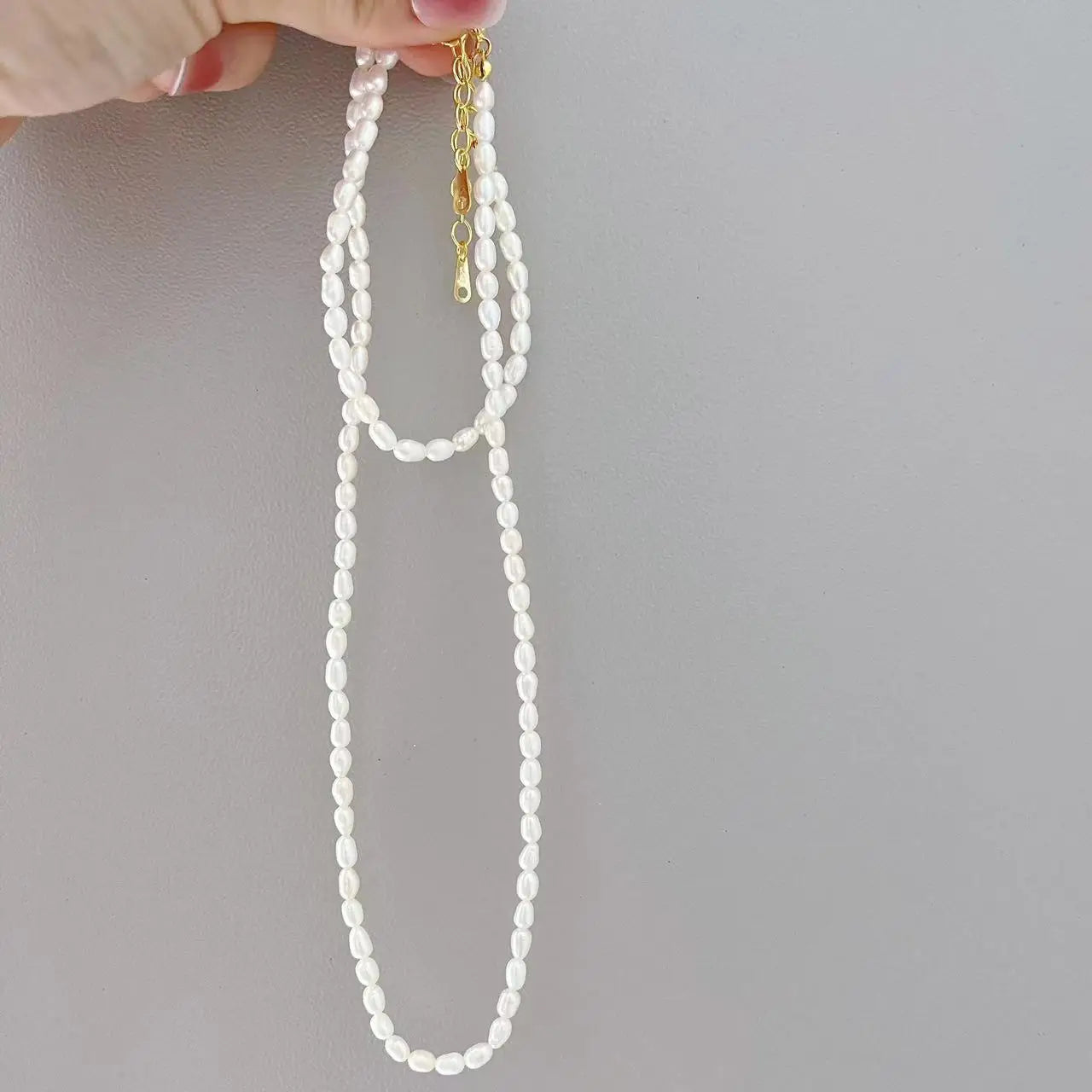 3-4mm Pearl Necklace with 925 Sterling Silver Rice Freshwater Pearl Jewelry Sets Necklace Bracelet Rings for Women