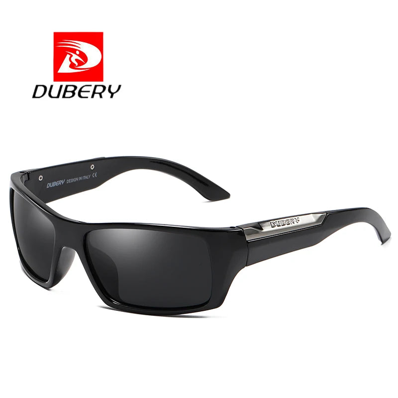 DUBERY Polarized Sunglasses Men UV400 TAC Lenses Red/Blue Sports Frame PC Material 2025 New Fashion Square Chain