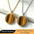 Men's Natural Tiger Eye Pendant Necklace 316L Stainless Steel Round Gemstone Hypoallergenic Non-Tarnish December Birthstone