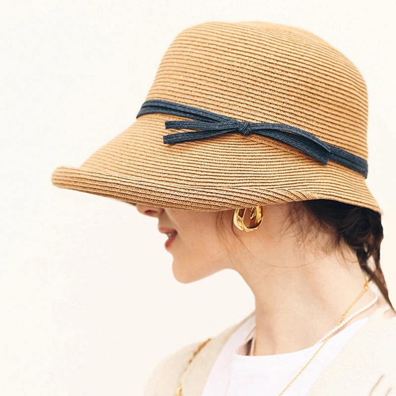 Summer Straw Hat Ladies UV Protection Sun Hat Casual Temperament Fashion Simple Elegant Breathable Fisherman Hats Foldable