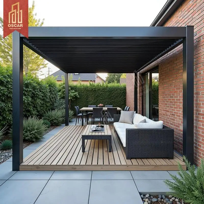 Motorized Aluminum with Adjustable Louver Roof Garden Patio Yard Outdoor Entertaining Waterproof Sunshade Gazebo Pergola