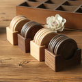 Wholesale 6pcs Natural Round Blank Beech Walnut Wood Coasters Set with Holder Mats & Pads