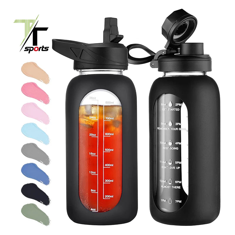 32oz Drinking Glass Water Bottle With Silicone Sleeve