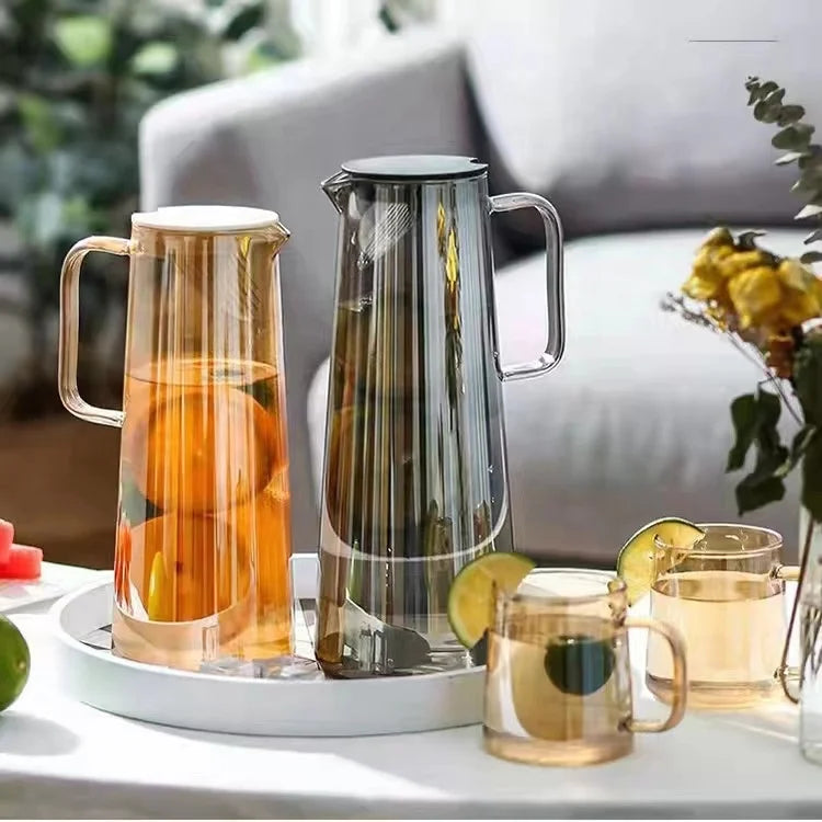 Factory Direct Eco-friendly Handmade Nordic Style Glass Water Jug Brown Glass Water Jug With Lid Water Bottle Set