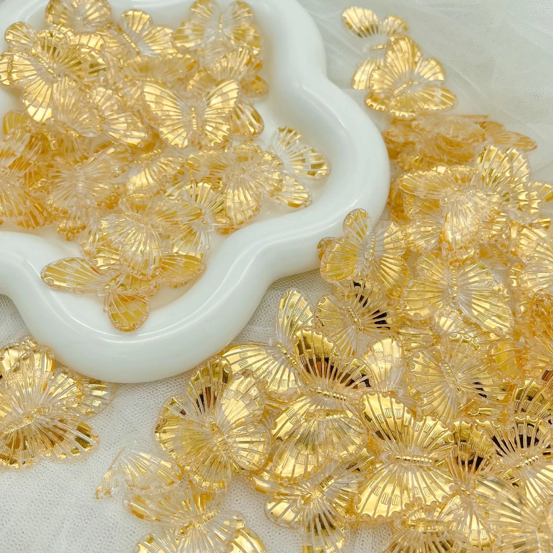 Acrylic Laser Floating Gold Butterfly Beads Bicolor DIY Bracelet Loose Beads for Jewelry Making