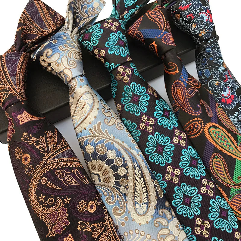 Vintage Floral Green Paisley Tie Luxury Unisex Polyester Wedding Dress Shirt Collar Neckwear Men's Cravat