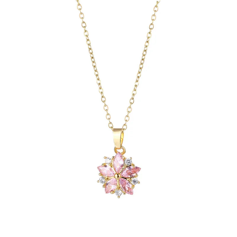 2023 Romantic Cherry Blossom Necklace with Pink Zircon 316L Stainless Steel Chain Wedding Beauty Gift