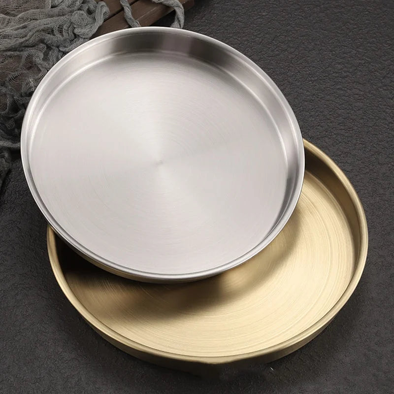 Custom 304 Stainless Steel Dining Plate and Serving Tray Plant Pattern Vacuum Plating Durable and Elegant