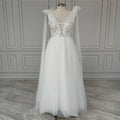 Real Photos Spaghetti Straps V-neck Low Back A-line Wedding Dress Elegant Appliques Lace Women Bridal Gown for Wedding 12668