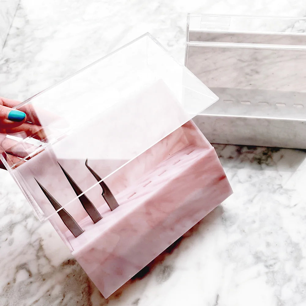 Custom Logo Marble Eyelash Tweezer Display Racks Acrylic Tweezers Holder With Lid Tweezer Organizer Stand for Lash Extension