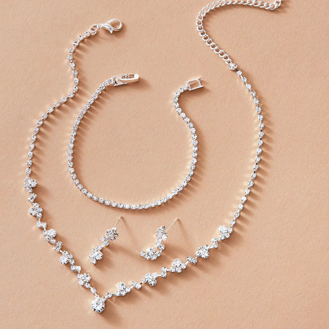 JL5419 Fashion Bridal Crystal Jewelry Set Women Rhinestones Necklace Earrings Bracelet Set Wedding Jewelry Set