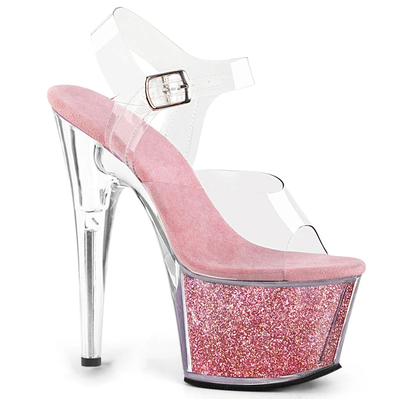 Nightclub Shiny Platform Thin Heel Full Dress 17 cm Elegant slip Wear-resistant Pole Dance High Heels Women's Stripper Sandals