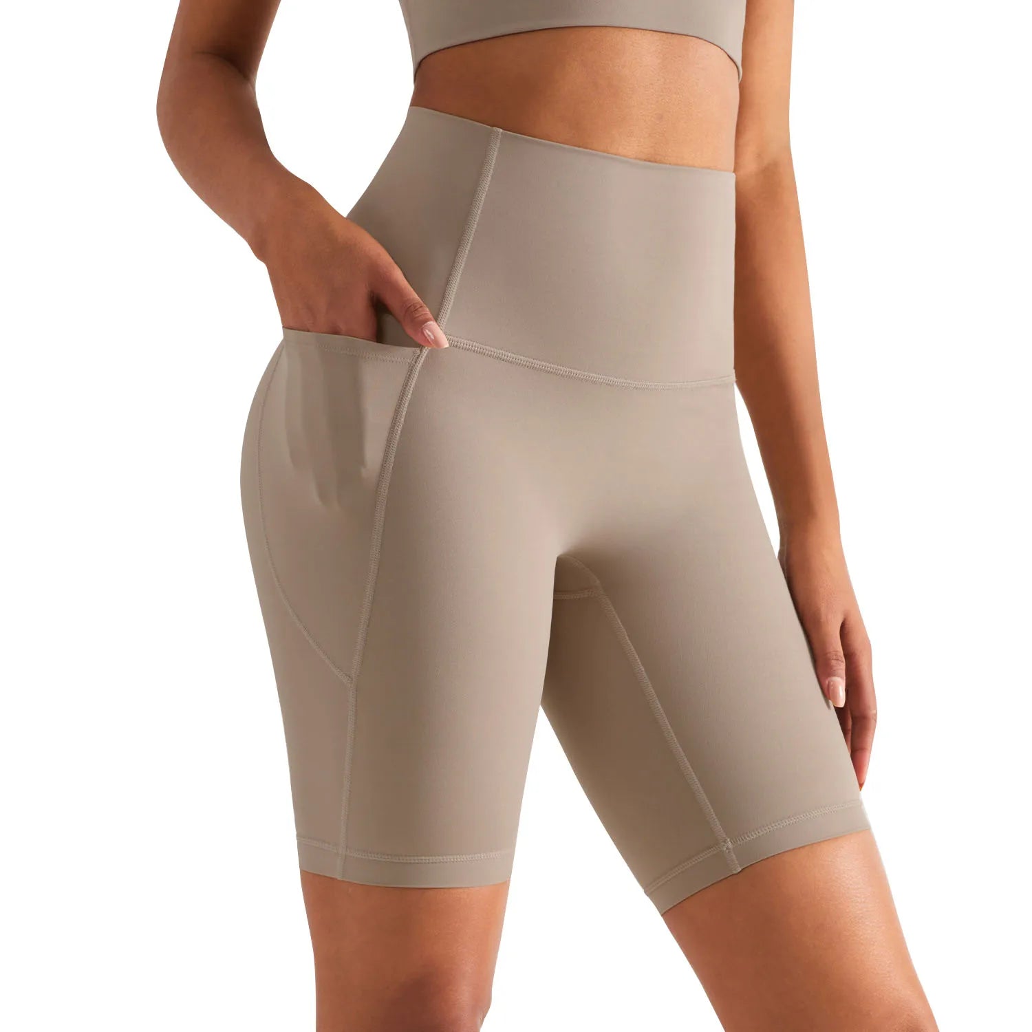 Women High Waist Soft Quick Dry  Fitness Yoga Shorts With Phone Pockets
