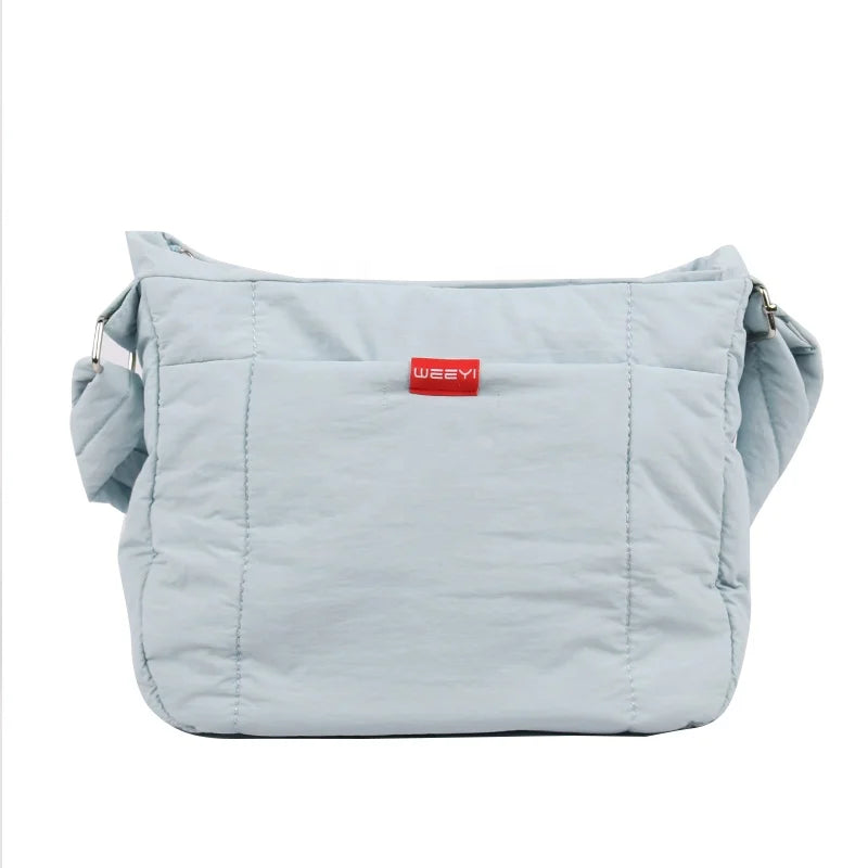 CHANGRONG Custom Green Soft Nylon Puffy Puffer Tote Bag Zipper Closure Shoulder Bag with Polyester Lining for Women