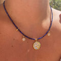 New Arrival Elegant and Stylish Blue Beaded Gold Spiral Fine Beaded Necklaces Copper Handmade Beaded Moon Jewelry for Women