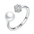 Women's 925 Sterling Silver Freshwater Pearl Ring Adjustable Jewelry with Zircon Inlaid