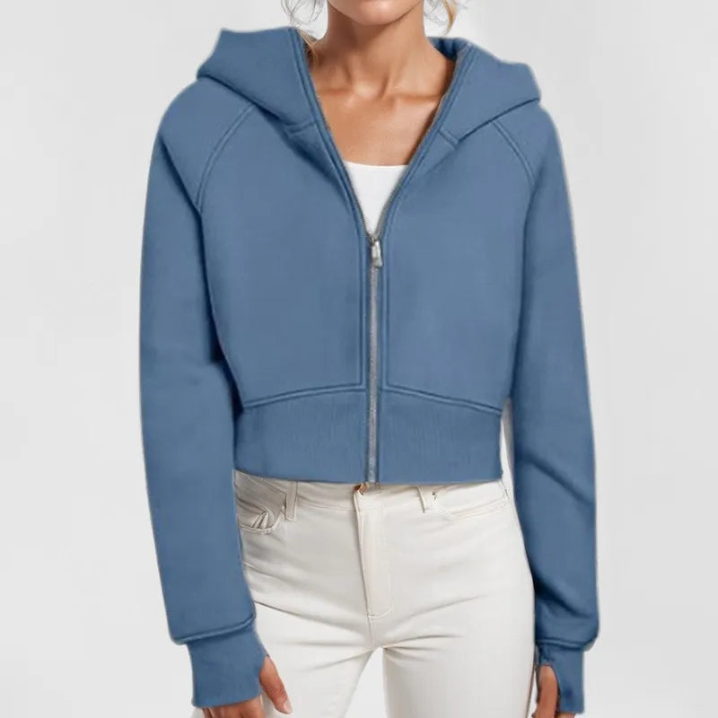 Women's Custom Winter Sports Pullover Embroidered Silk Hooded Sweatshirt Jacket Zipper Long Sleeve Solid Color Casual Printed