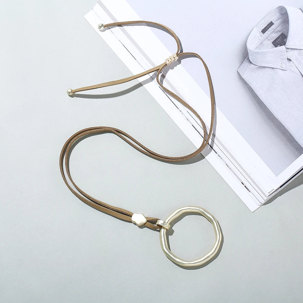 TongLing European Vintage Minimalist Sweater Y Necklace Retro Circular Pendant Necklace Nickel Free for Wholesale