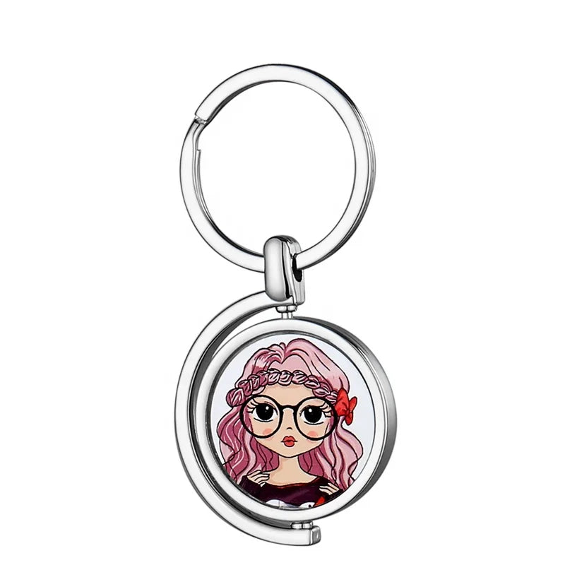 Low MOQ Round Sublimation Double-sided Blank Fast Custom Rotating Metal Keychains llaveros Para Sublimar