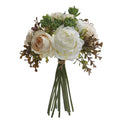 M160 Home Decor Bulk Arrangements Orange Green Pink Rose Flower Bouquet Silk Artificial Flowers Vase Arrangement for Home Office
