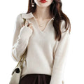 Women's Autumn Winter Pullover Base Shirt Casual Knit Tops Long Sleeves V-Neck Lapel Breathable Solid Wholesale Fashion Sweater