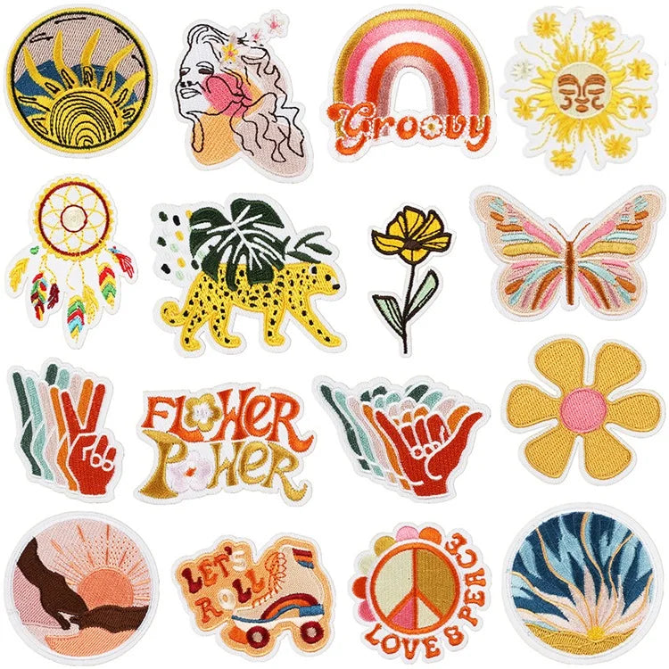 Wholesale Iron on Embroidered Artistic Style Butterfly Dream Catcher Sun Patches for Clothes Bag Decoration