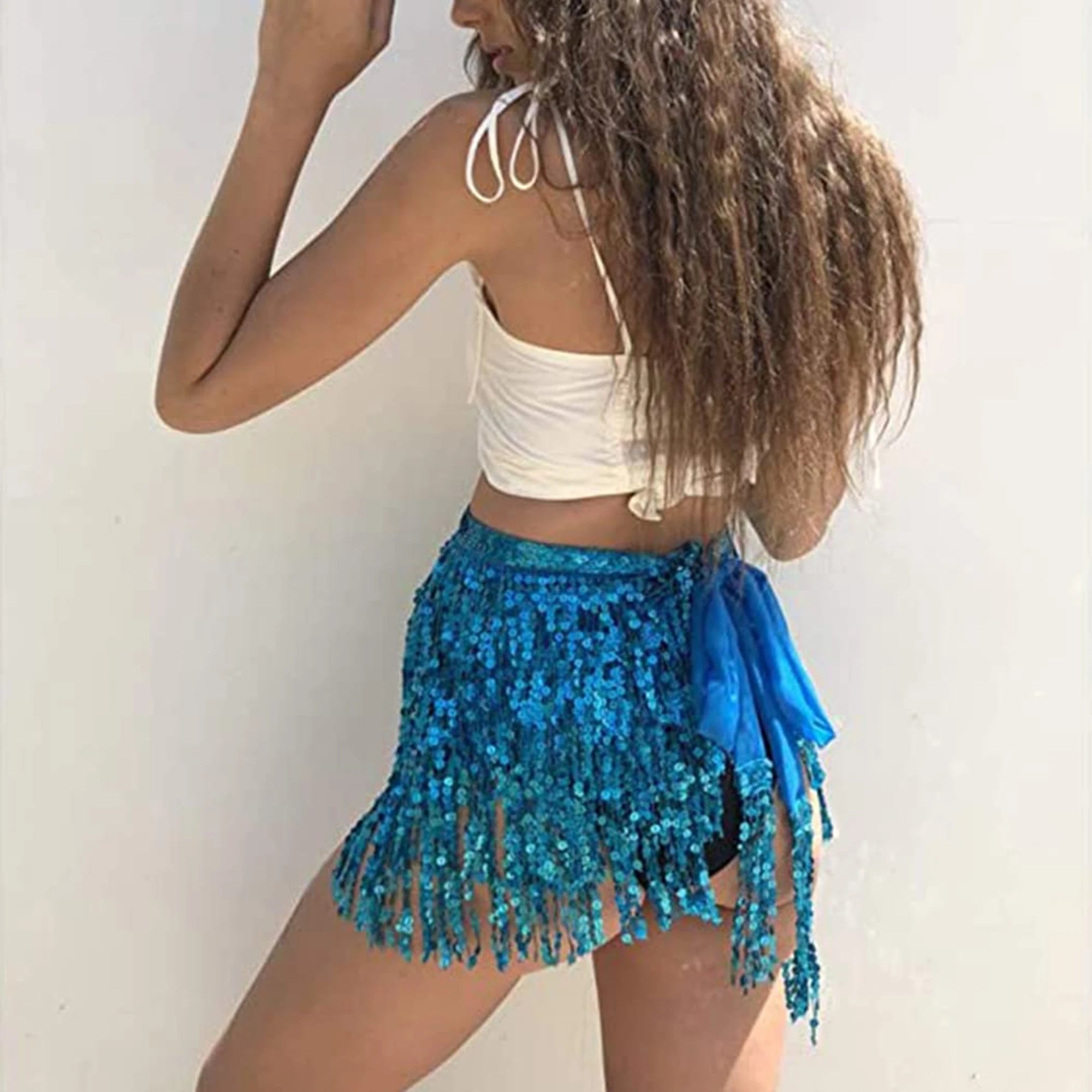 Mardi Gras Sequin Tassel Skirt Mardi Gras Outfits Women's Boho Belly Dancing Skirt Mardi Gras Costume