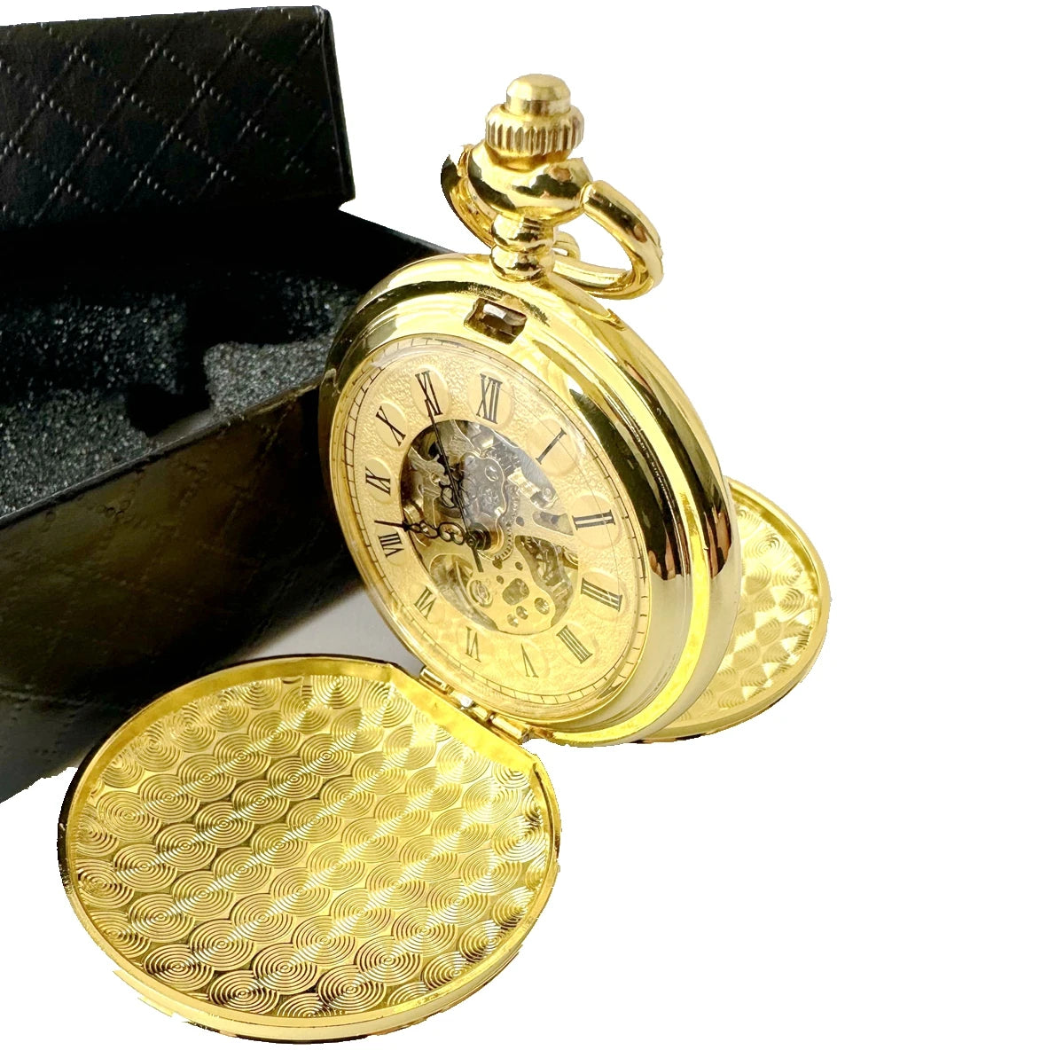 Christmas Gift Smooth Gold Antique Hand Wind Double Smooth Roman Mechanical Zinc Alloy Case 4.7CM Dial Pocket Watch