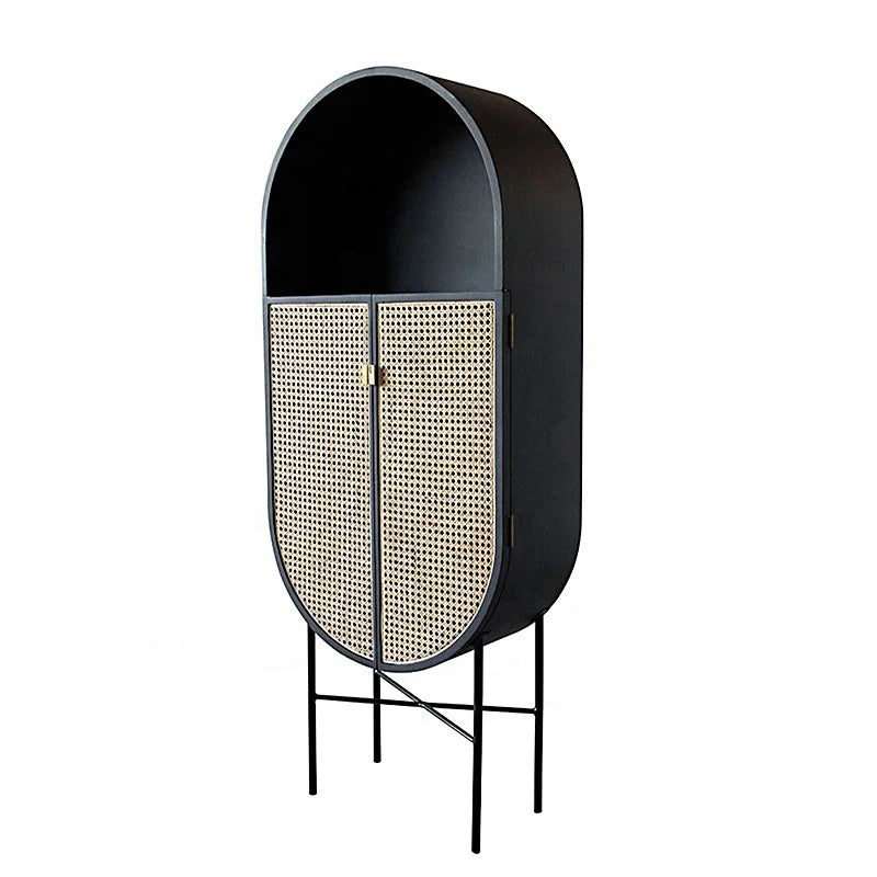 Woven Cane Rattan Wood Oval Living Room Kitchen Display Cabinets MegaBDM