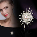 High-End Women's Sunflower Brooch Wholesale Alloy Crystal Rhinestone Pearl Temperamental Flower Brooch Pin for Wedding Opp Bag