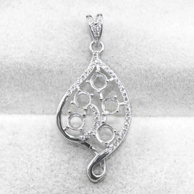Sterling Silver 4*4mm Semi Mount Pendant Empty Frame Blank Support Setting S925 Base Holder Without Center Stone for DIY Inlay