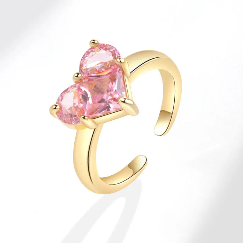 Trendy Love Pink Zircon Ring for Female Elite Elegant Luxury and Cute Girl Opening Index Finger Ring Wedding Engagement Jewelry