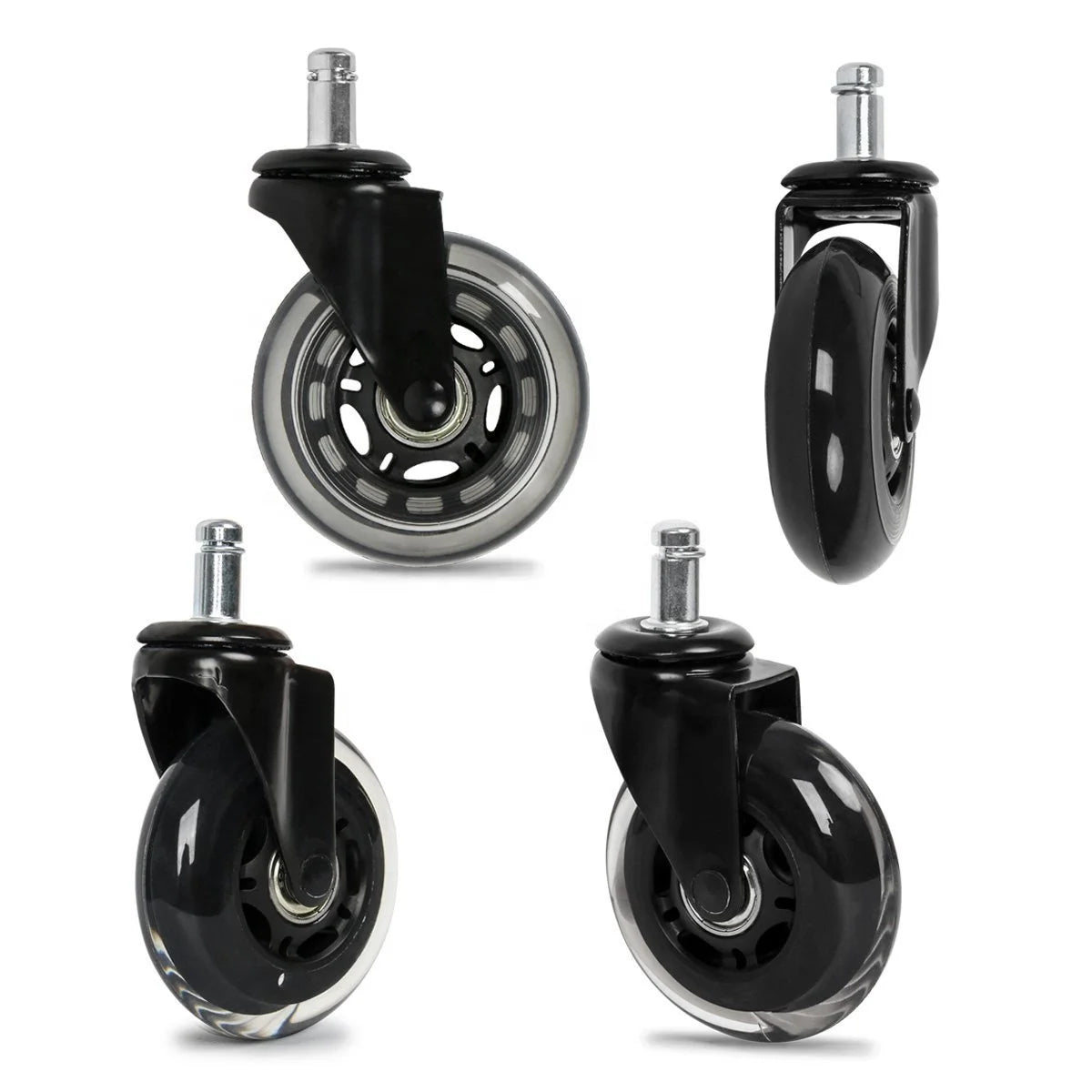 Hot Sale Adjustable Transparent PU Silent Furniture Wheels Casters Office Swivel 3 Inch 75mm Black Roller Blade Chair Caster MegaBDM
