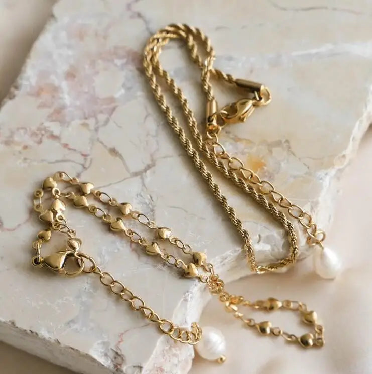 Inspire Jewelry Gold Stainless Steel Rope Chain Anklet and Genuine Fresh Water Pearl Anklet Fashion Jewelry for Women