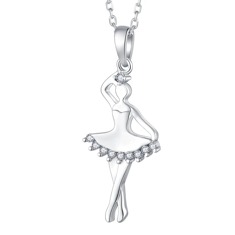 Custom Designers Women Ballet Dancer Rhodium Plated Pendants CZ 925 Silver Ballet Pendant for Sterling
