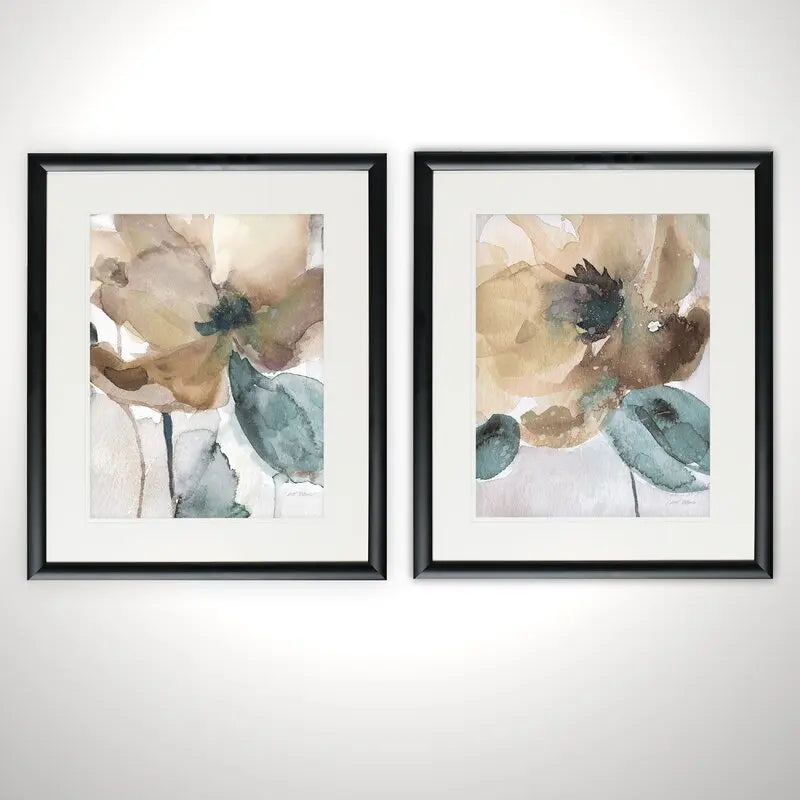 Customized Bulk Order Art 2-Piece Vertical Rectangle Seascape Paintings 'Watercolor Poppy' Graphic Art Print Set on Paper