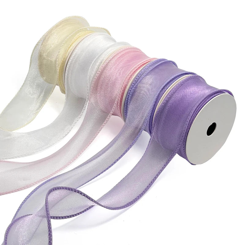 Ruffled Wired Solid Color Floral Bouquet Wrap Organza Ribbon for Gift Packaging