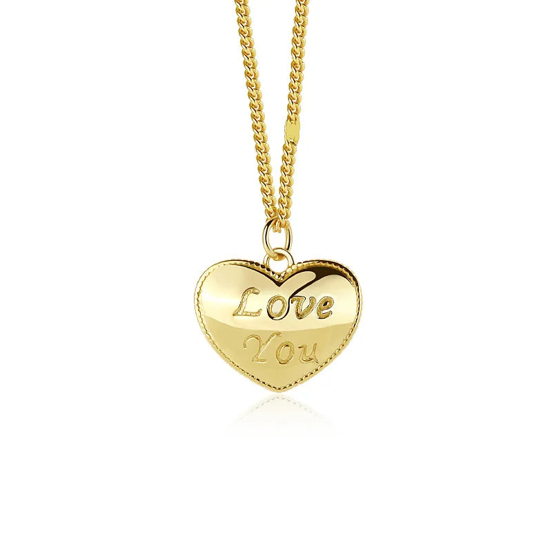 Laodun Women Popular Fashion S925 Necklace Elegant Vintage Heart Love Engraved Sterling Sliver Pendant Necklace Vermeil