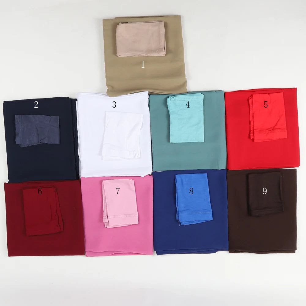 Two Piece Set of Polyester Cotton Jersey Hijab Inner Cap Chiffon Foulard Islam Shawl and Wraps Bonnet Customizable Logo
