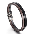 21cm Brown Black Plain Leather Bracelet With Stainless Steel Accessory Men's Leather Bracelet Fashion Zircon Hand Jewelry