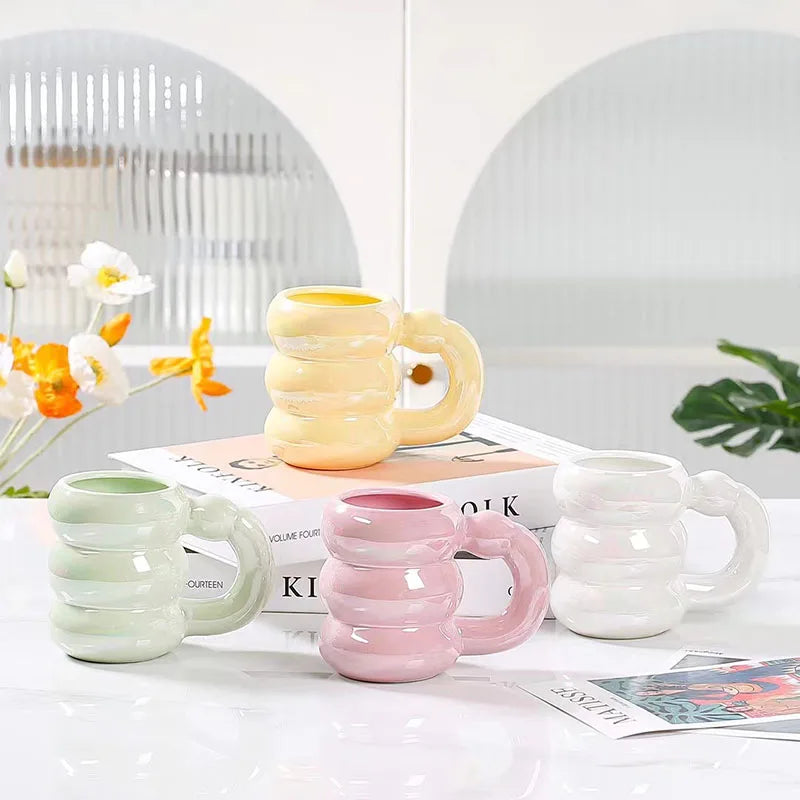 Creative Macaron Color Dazzling Ceramic Coffee Mug Ins Korea Pearlized  Tire Water Cup