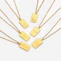 Women's Stainless Steel Gold Plated Engraved Geometric Square Signet Medallion Pendant with Beaded Chain Necklace
