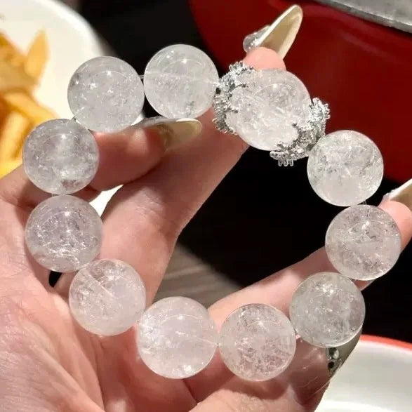 Natural White Asai Bead String Transparent Bright Violent Crack Path Flash Micro Flaw Crystal Crafts