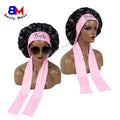 Custom Double Layers Satin Bonnet Night Sleep Hat for Long Braid With Edge Control Wrap Tie