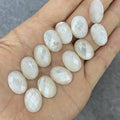 HQ GEMS Oval 13x18mm Flatback Checker Cut  White MOP Mother of Pearl Seashell Sttone