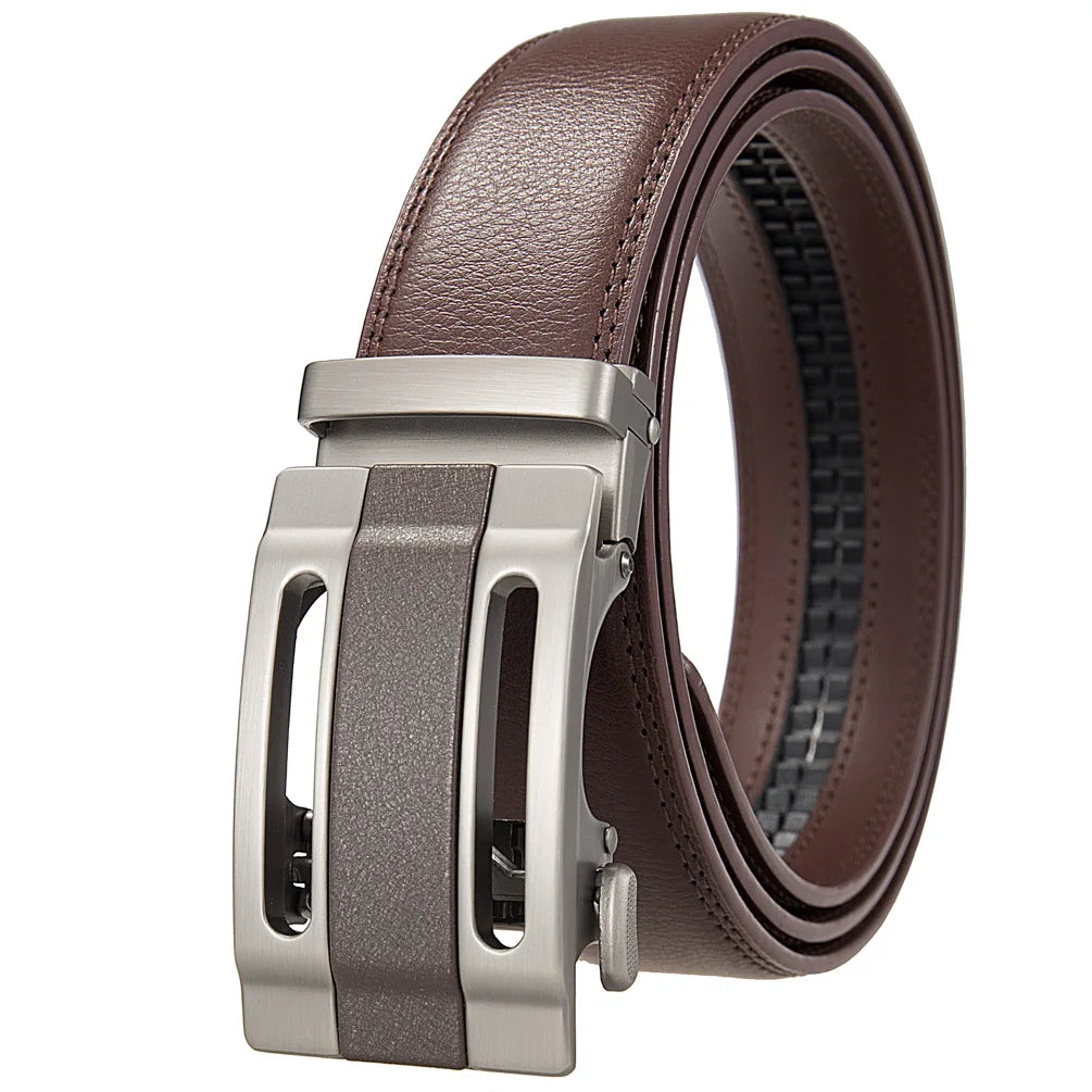 Men's Business Casual Fashion Genuine Leather Belt with Ratchet Automatic Buckle High Quality Ratchet Belt
